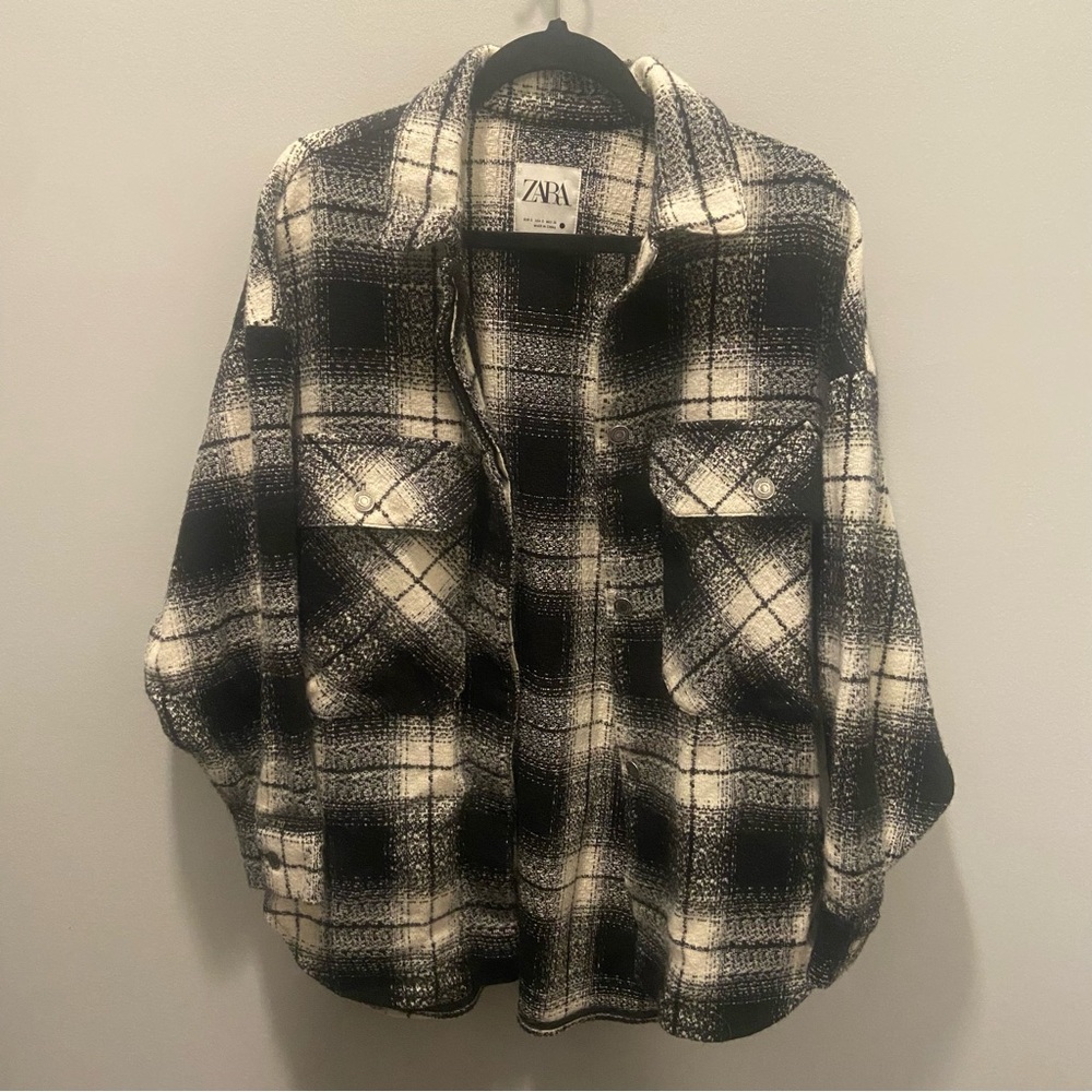 Zara Plaid Oversized Shacket - Black and White